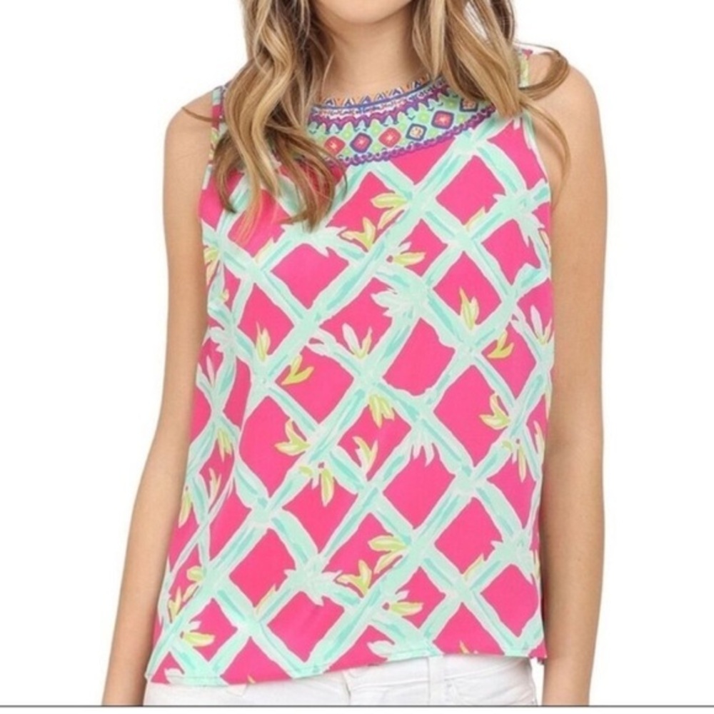 Lilly Pulitzer Back Button Iona Sleeveless Silk Tank Top Shirt Size medium